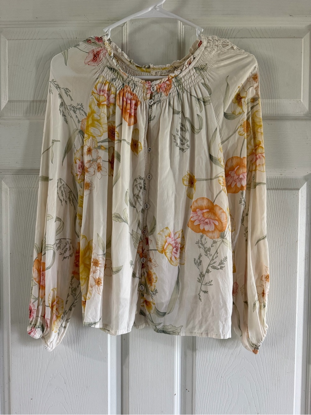 lovestitch Cream Floral Button-Up Peasant Blouse